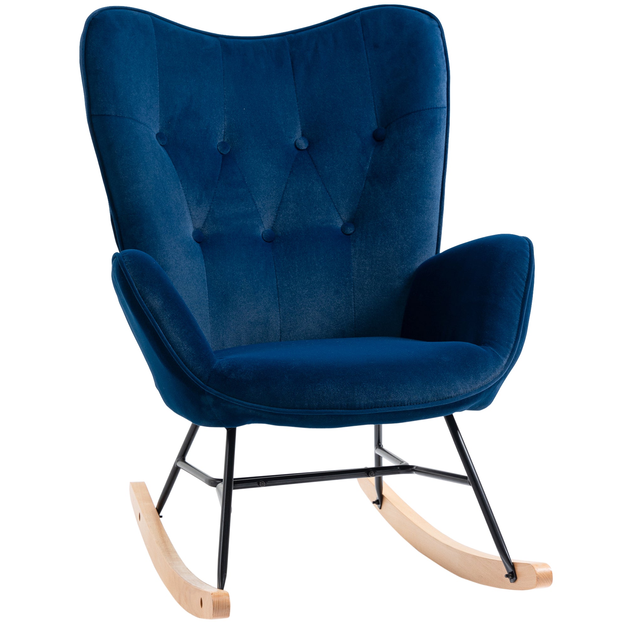 Rocking Chair with Ears, Padded, Velvet Fabric Blue – RW Living