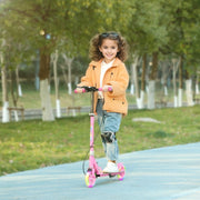 Children's Scooter with Double Brakes and Footrest, Foldable Metal Frame, Pink