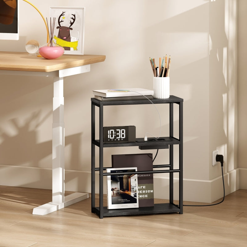 Side Table/Coffee Table with Power Strip and Shelf, for Small Spaces, 45x18x60.2cm, Black
