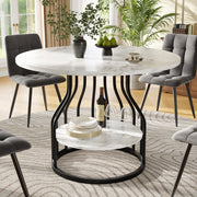 Round Dining Table 80x76cm 4-Seater Storage MDF Marble Top - Black