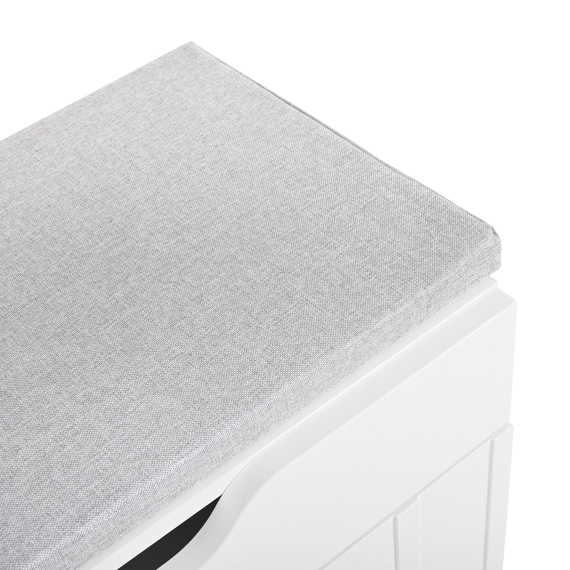 Modern 3-door shoe cabinet with drawer and seat cushion, white