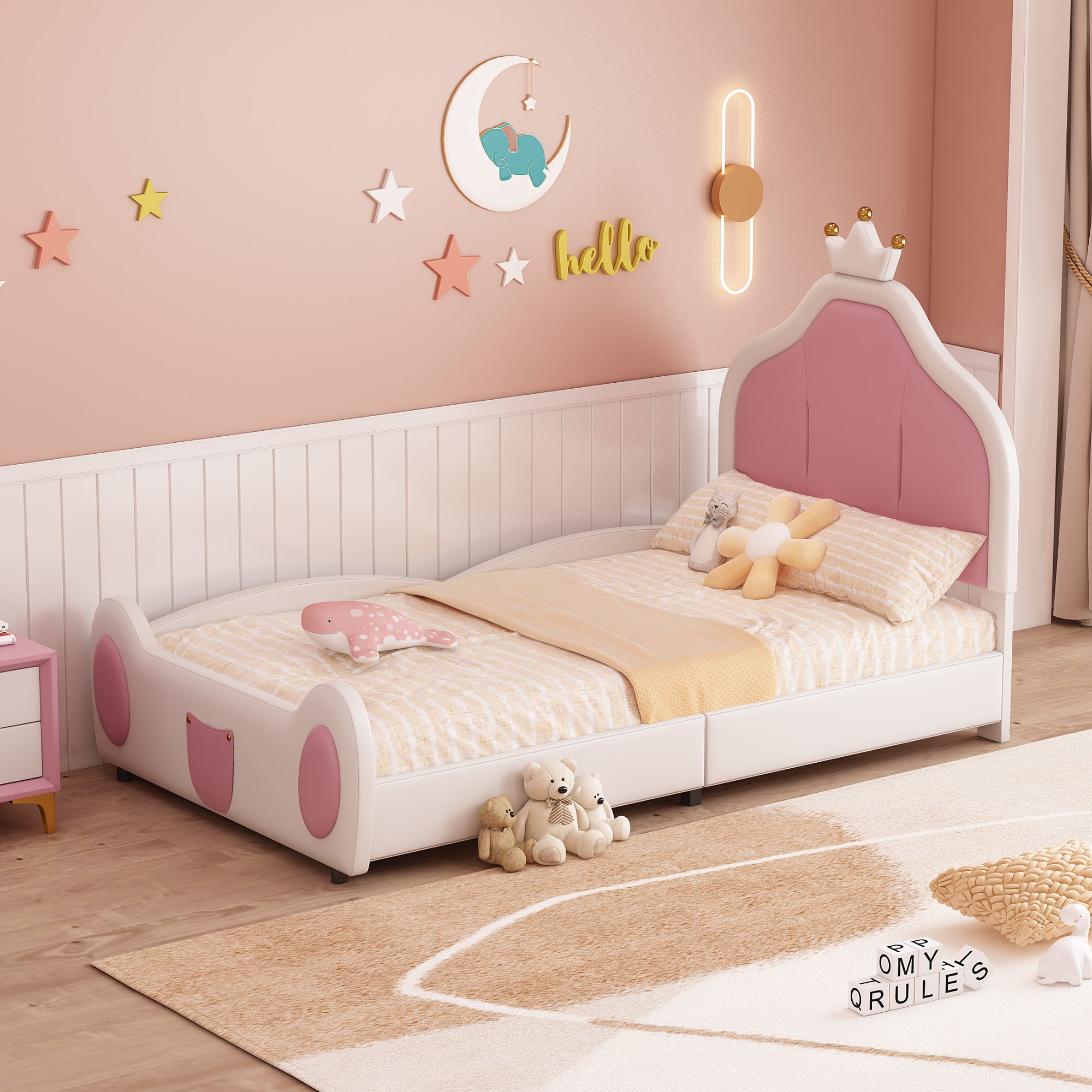 Upholstered Children's Bed 90x200cm Headboard Faux Leather White
