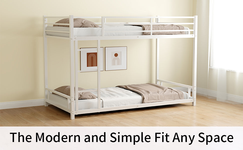 Metal Bunk Bed Twin Over Twin Sturdy Safety Railing - Metal