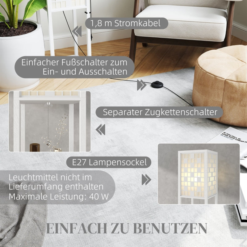 Floor Lamp, 2 Compartments E27 Socket Lattice Pattern Column with Foot Switch and Pull Chain, White