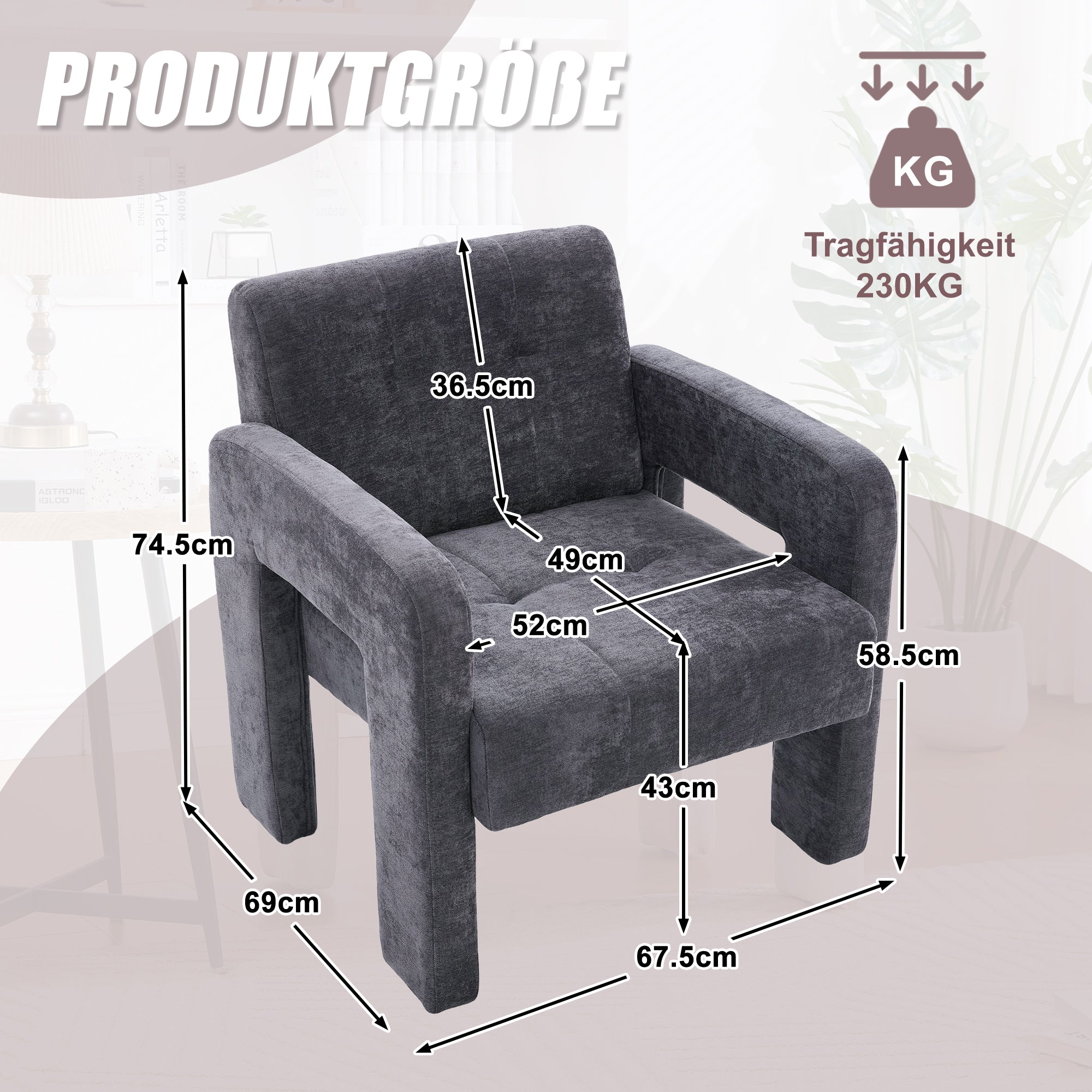 Modern Minimalist Single Armchair, Upholstered Comfortable Padded Seating, Nordic Style
