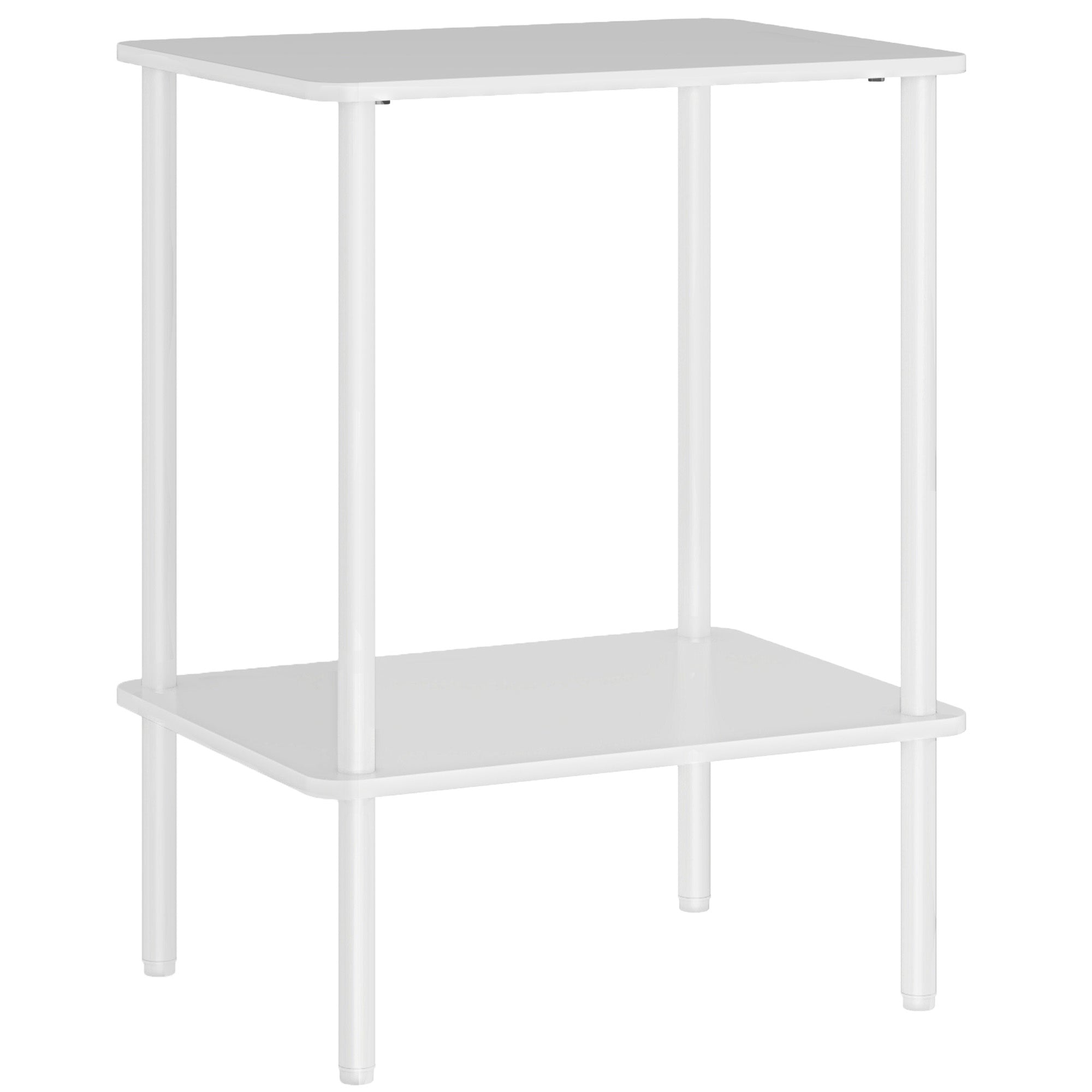 Side Table, 2-Tier Coffee Table with Storage, Metal Frame, White