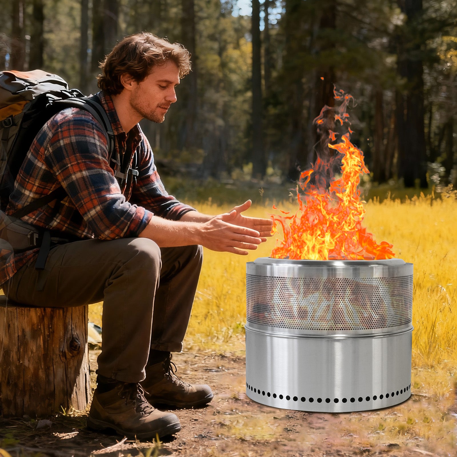 Smokeless Fire Pit Portable Outdoor Wood/BBQ, Stainless Steel