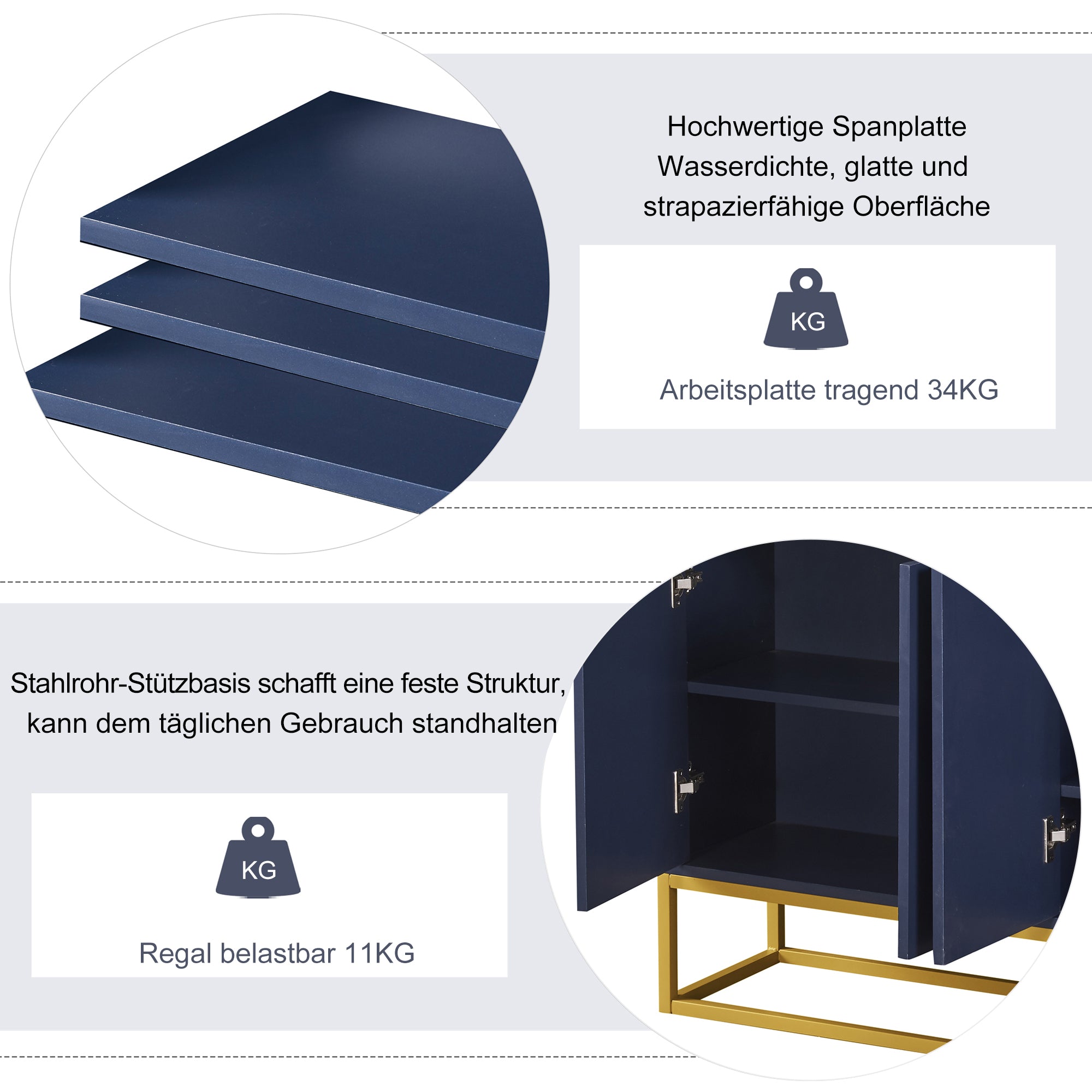 Sideboard, Modern Minimalist 4-Door Handleless Buffet, Navy Blue