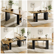 Telescopic Dining Table with Shelves and Extendable 120-160cm Surface, Wood Color