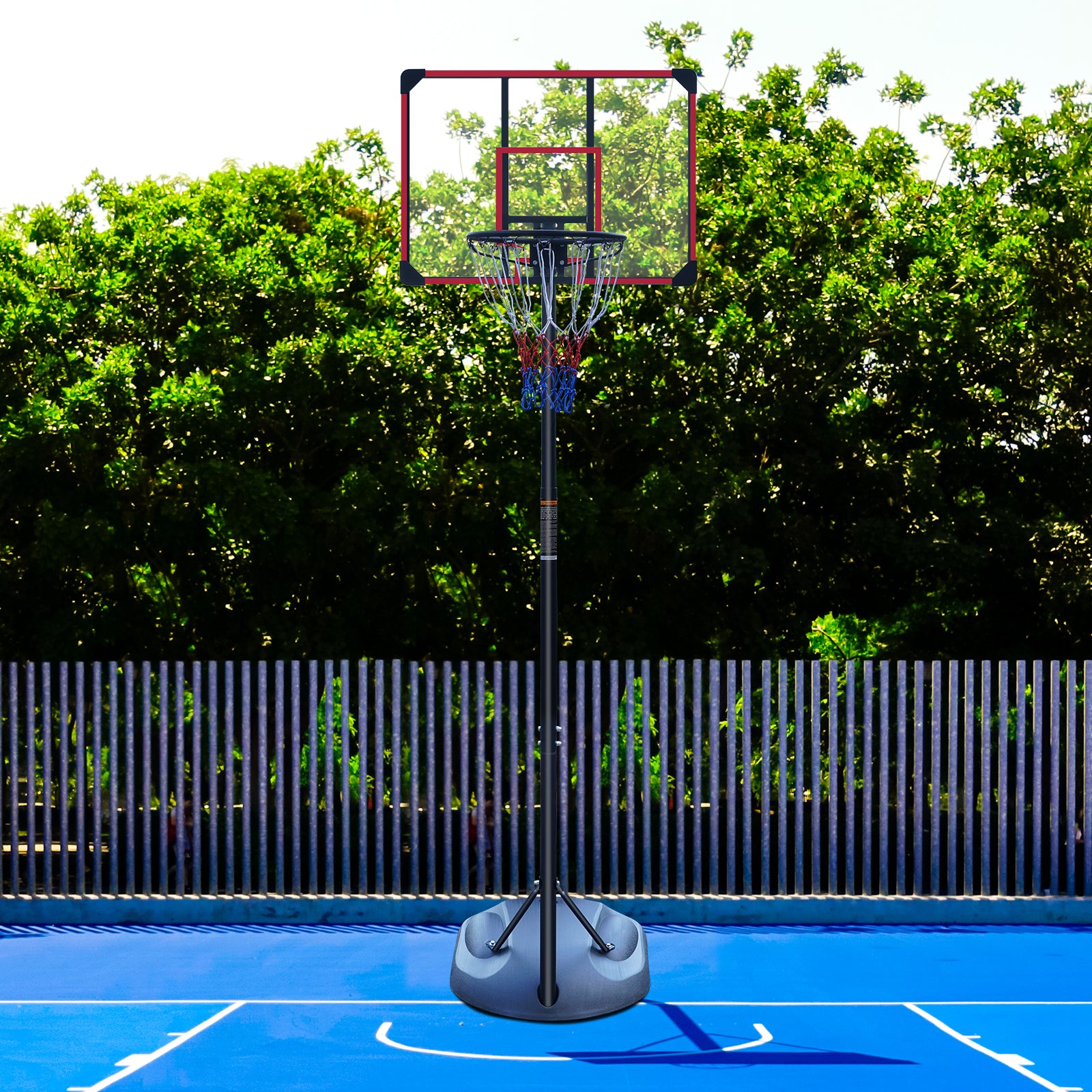 Outdoor Basketball Hoop with Height Adjustable Stand and Shock-Absorbing Basket, Red Silk-Screen Design