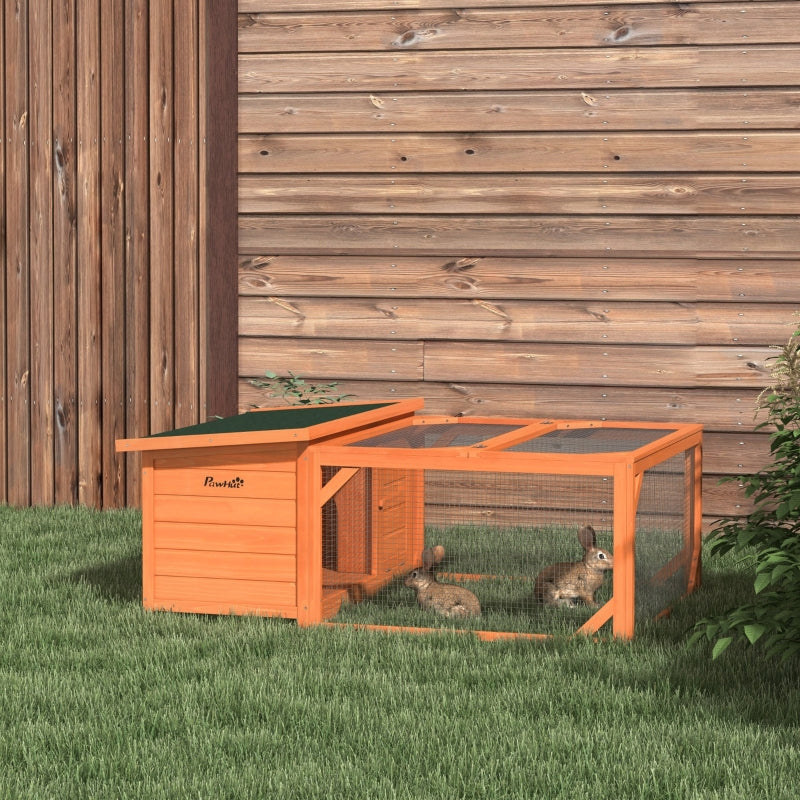 Rabbit Hutch Outdoor Guinea Pig Hutch with Run, Openable Roof, Orange