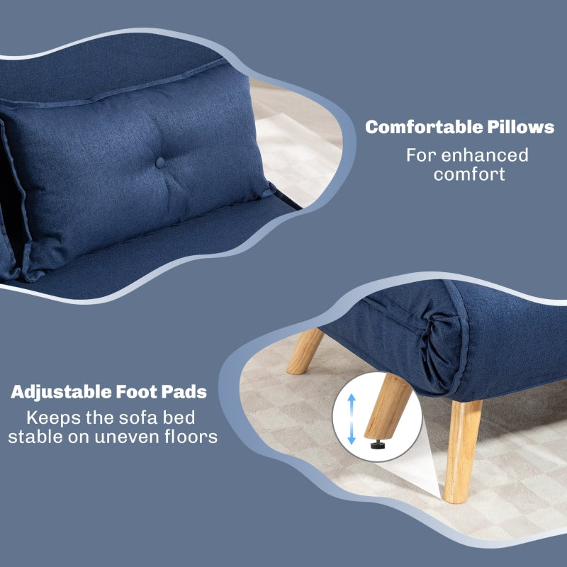 Two-Seater Sofa Bed, Linen-Look, Dark Blue