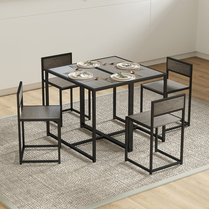 Dining Table and Chairs Set, Rectangular Space Saving Table and 2 Chairs, Steel Frame, Grey