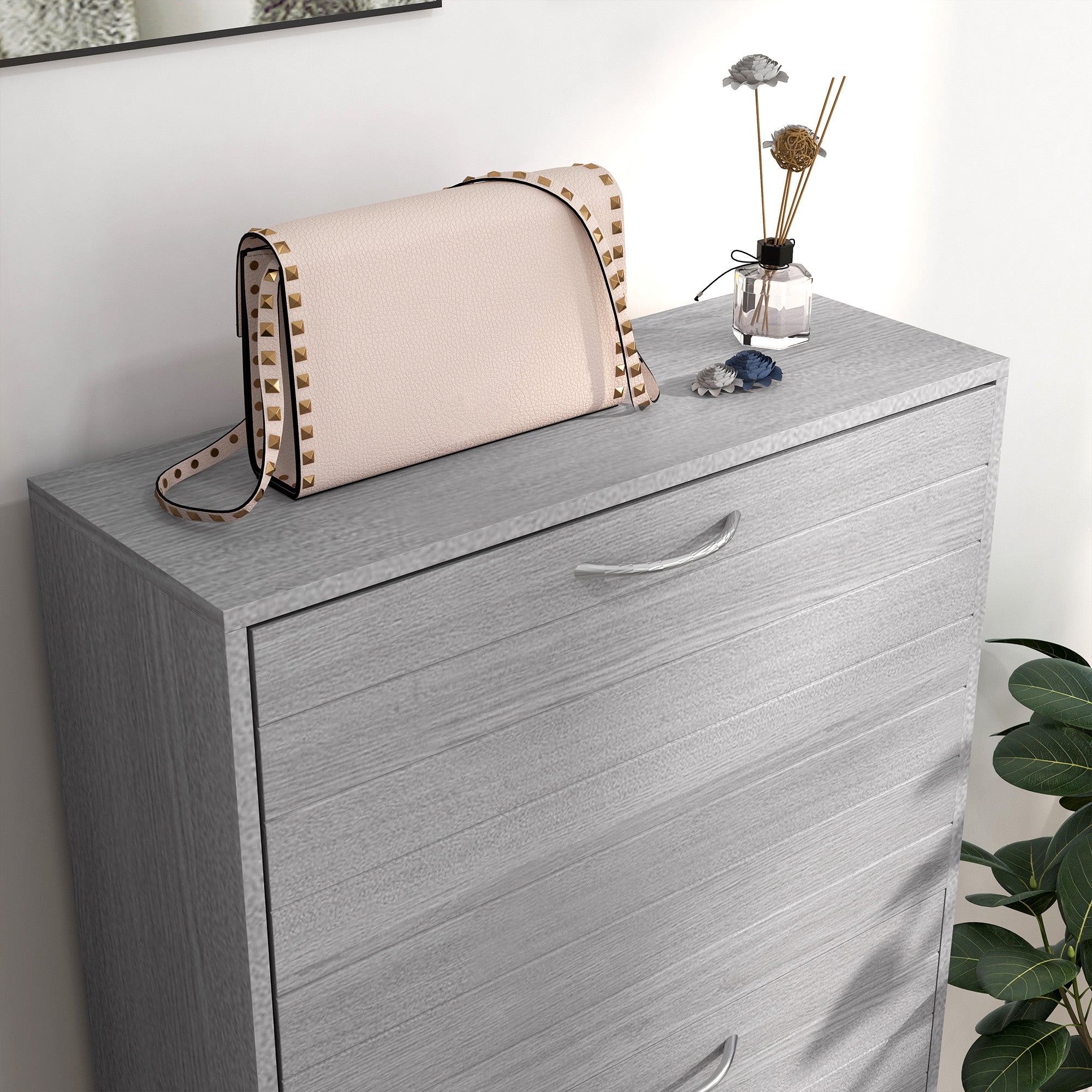 12-Shoe Flip Drawer Storage Cabinet Grey Wood-Effect