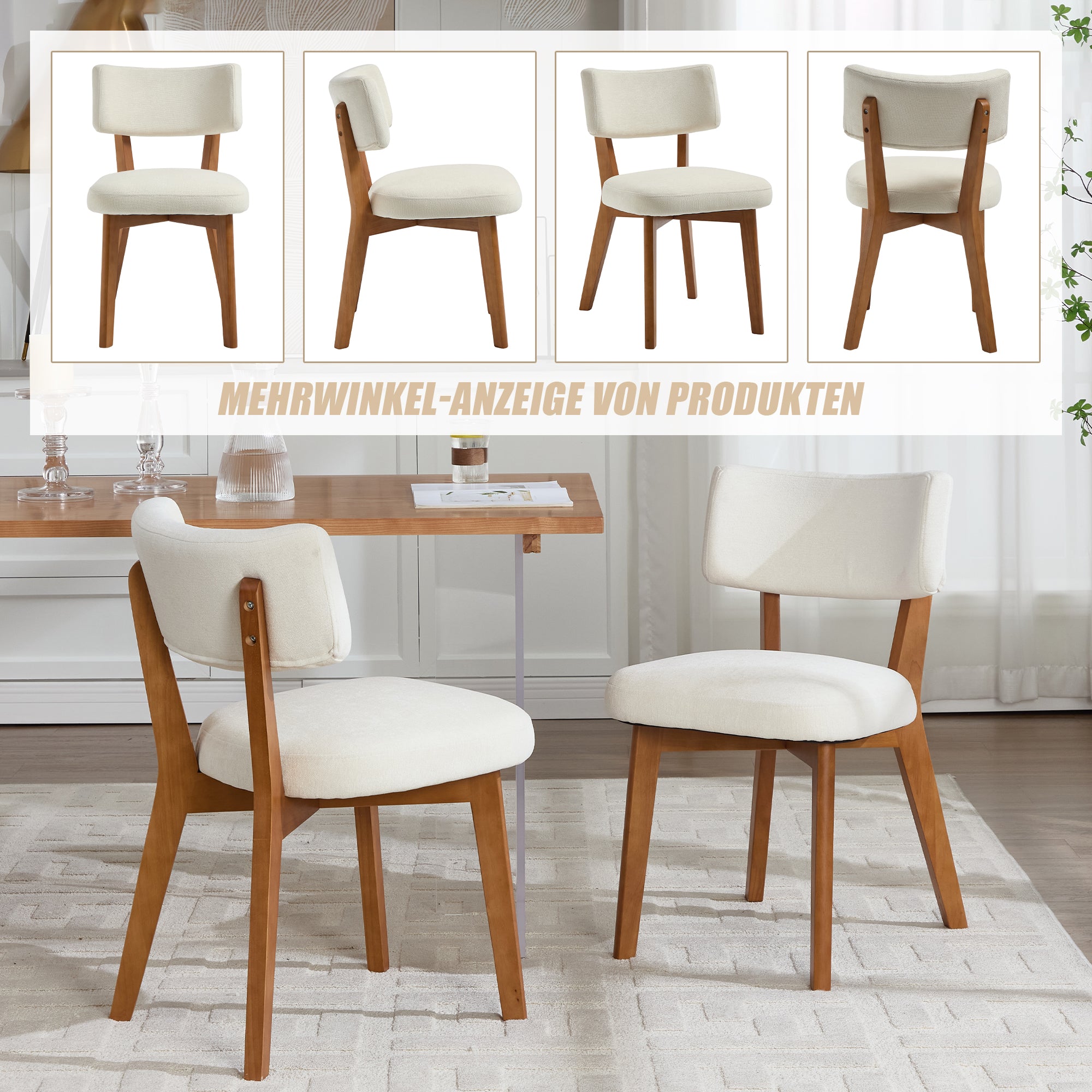 Dining Chair Set of 2, Modern Mid-Century Style Solid Wood Legs, Fabric Upholstered