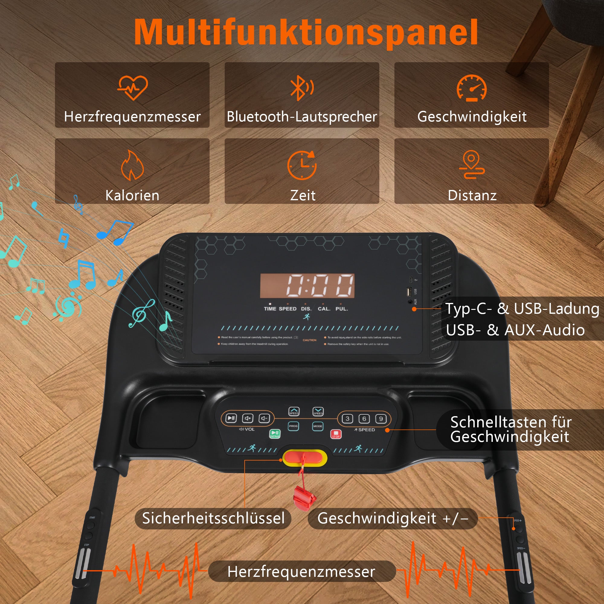 Treadmill for Home, Foldable with 14 km/h & 3.0 HP, LED Display & Bluetooth, Max Load 140 kg