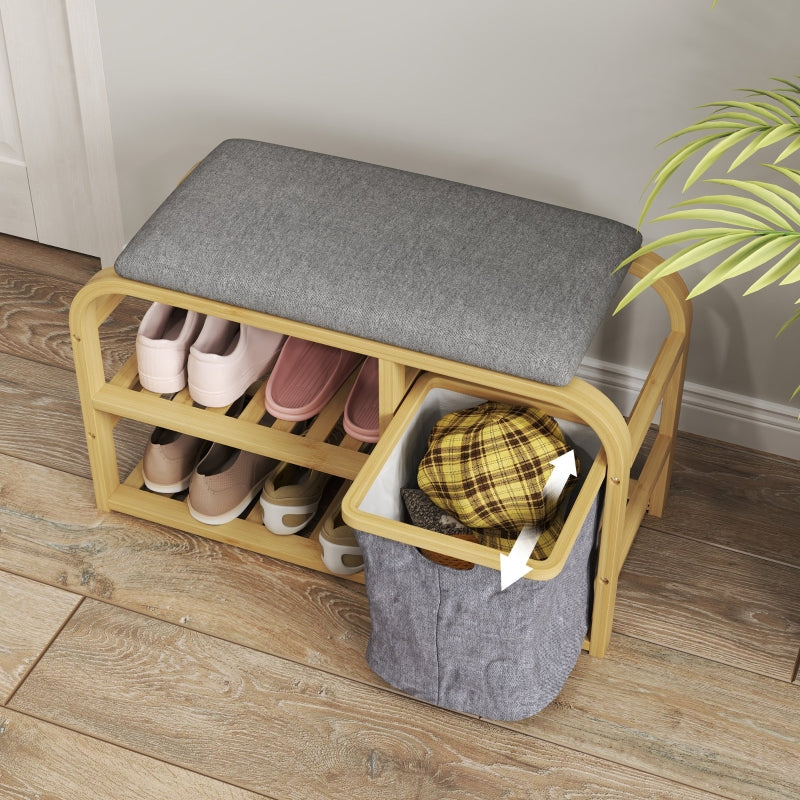 Bamboo Shoe Rack Bench with Padded Seat - Nature Wood