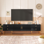 TV Cabinet, Low Panel Textured Door with Drawers, Gold Handles & Feet