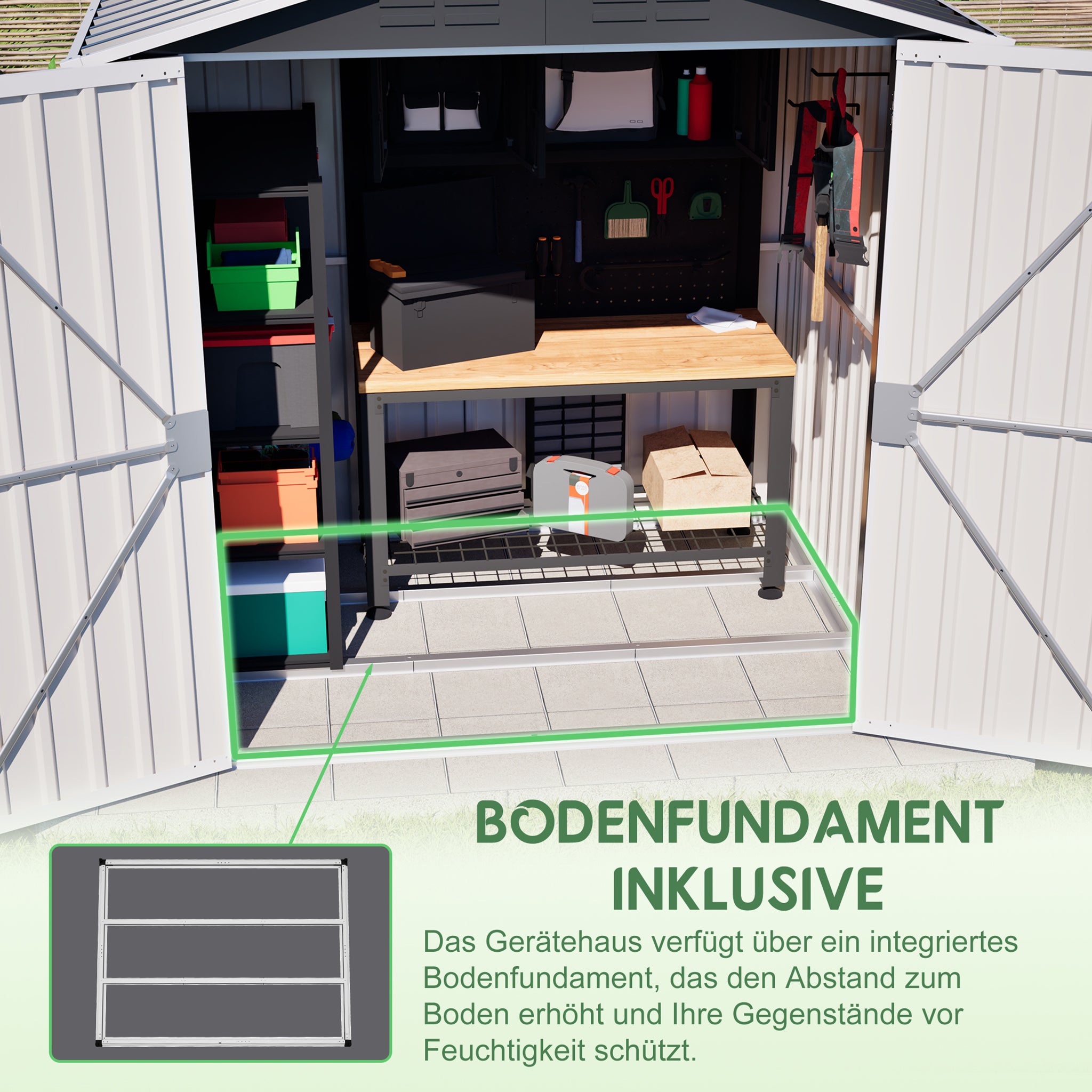 Metal Garden Shed 142x185cm, Lockable Door, Weatherproof, Grey