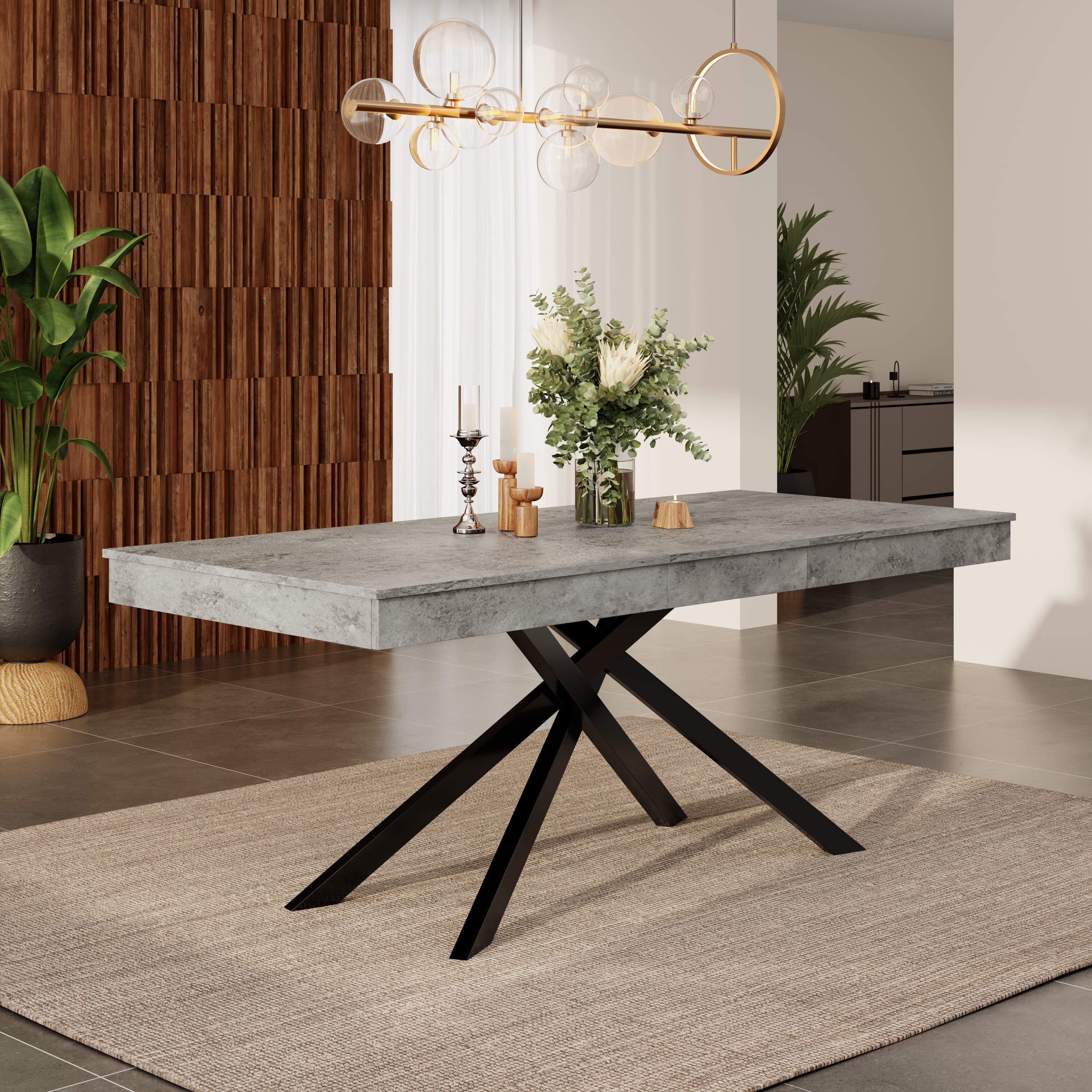 Extendable Dining Table 140/180x80cm 6-8 Person Rectangular Metal Legs Grey