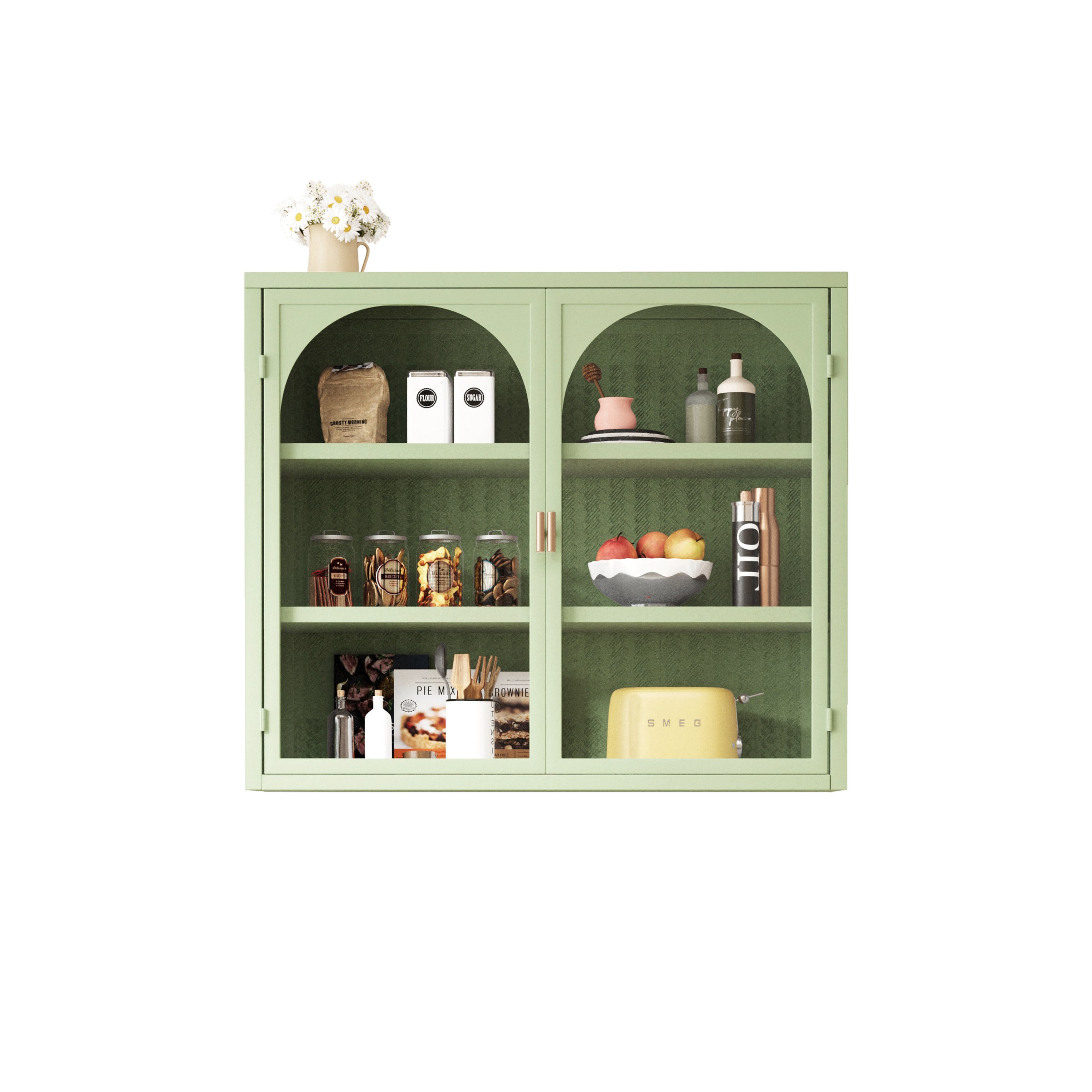 Wall Cabinet 70cm Two-door Three-tier Storage Woven Pattern, Green
