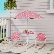 Children's Seating Set 4-Piece Table 2 Folding Chairs Removable Parasol Pink