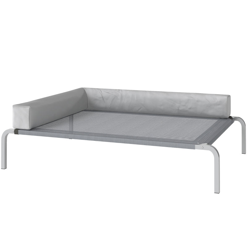 Outdoor Dog Bed, Raised with L-Shaped Cushion for Medium Dogs, Light Grey