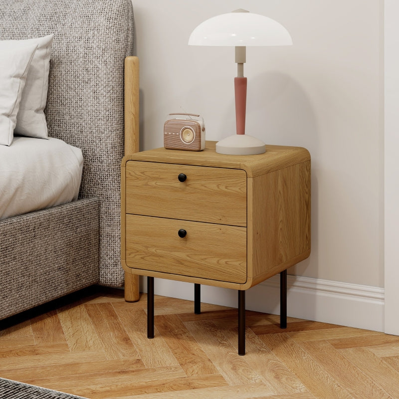Bedside Table with 2 Drawers Steel Legs - Oak