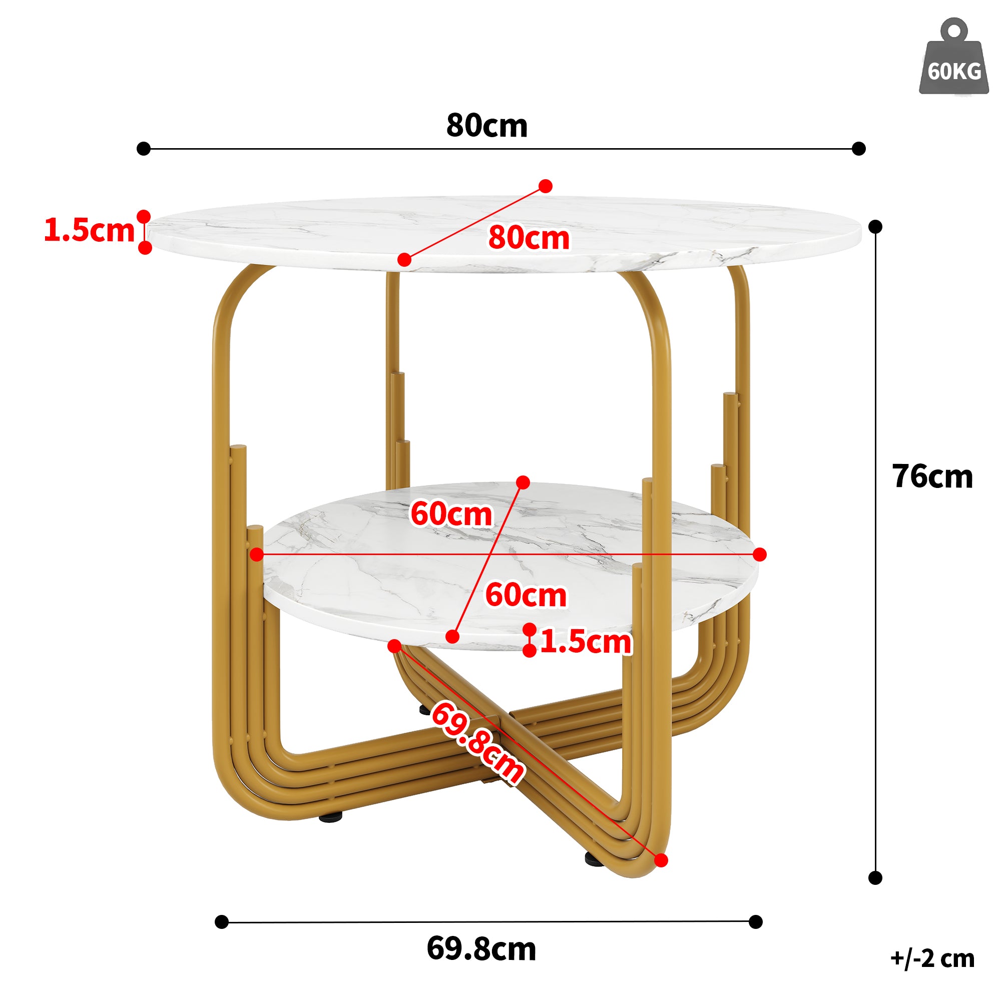 Dining Table Set, 5-Piece Round with 4 Chairs, 80cm, Gold Metal Legs, MDF Marble, Grey