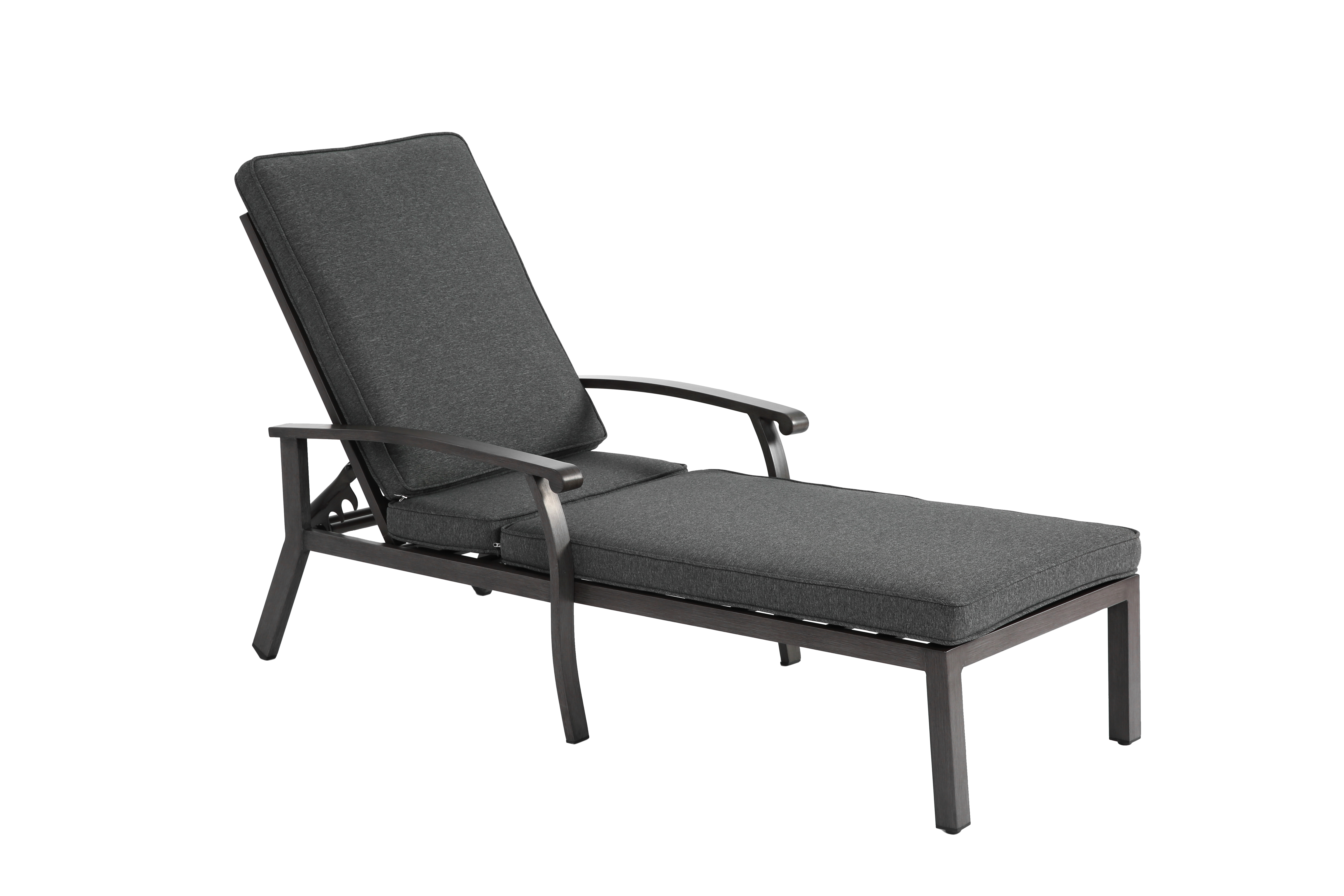 Lounge Patio Chair, Adjustable Reclining with Gray Cotton Cushion
