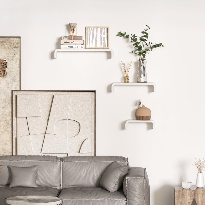 Floating Shelves, Set of 3 Invisible Wall Mounting, White