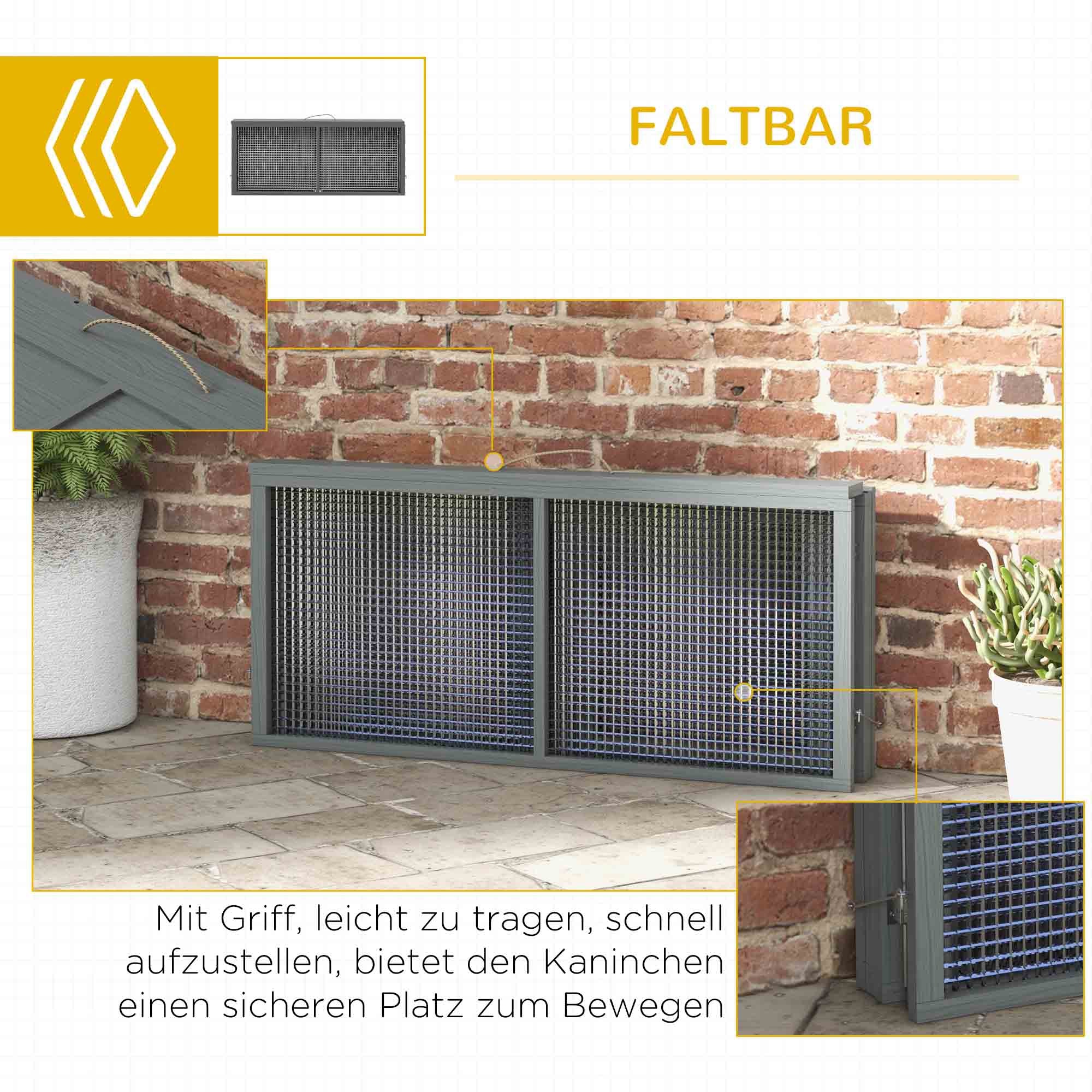 Rabbit Hutch Foldable Cage with Run Hinged Roof, Natural Wood