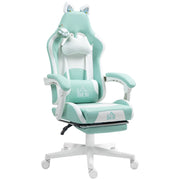 Cat Ear and Paw Office Chair Reclining with Footrest, Light Blue/White