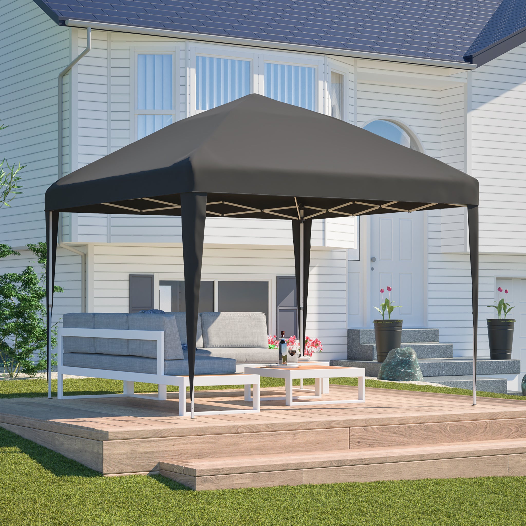 Pop-up Gazebo 3x3m Height-adjustable Folding Garden with Sandbags and Carrying Bag Black