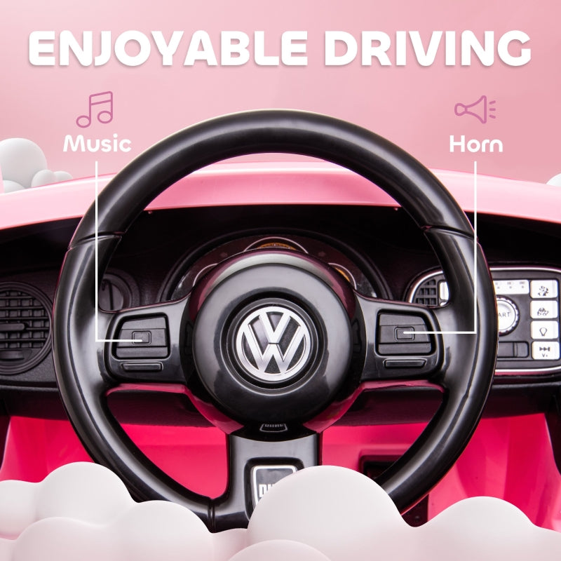 Volkswagen Beetle 12V Ride on Car with Remote Control, Suspension Wheels, Pink