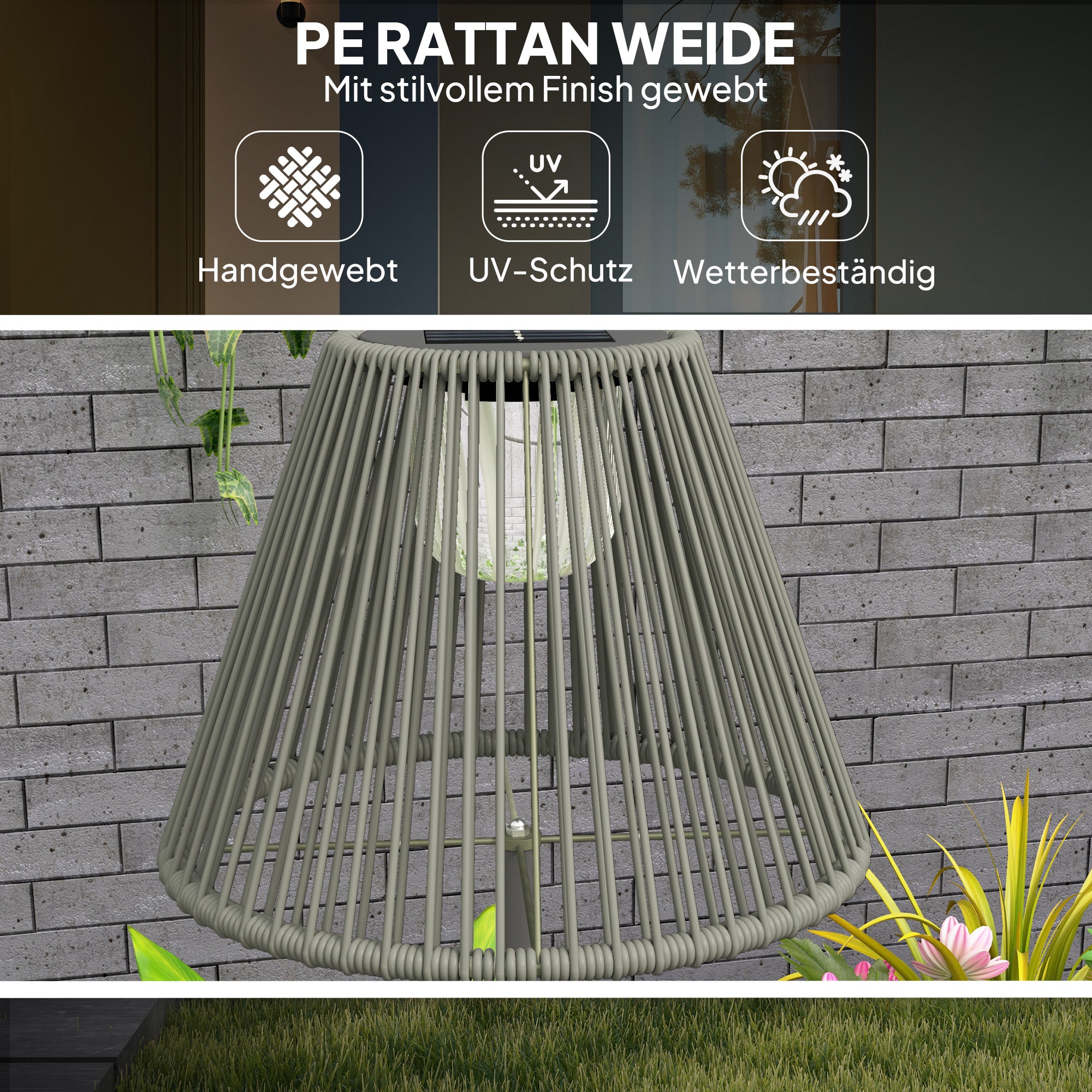 Solar Floor Lamp, Light Sensor 25 LEDs IP44 Outdoor Rattan Style