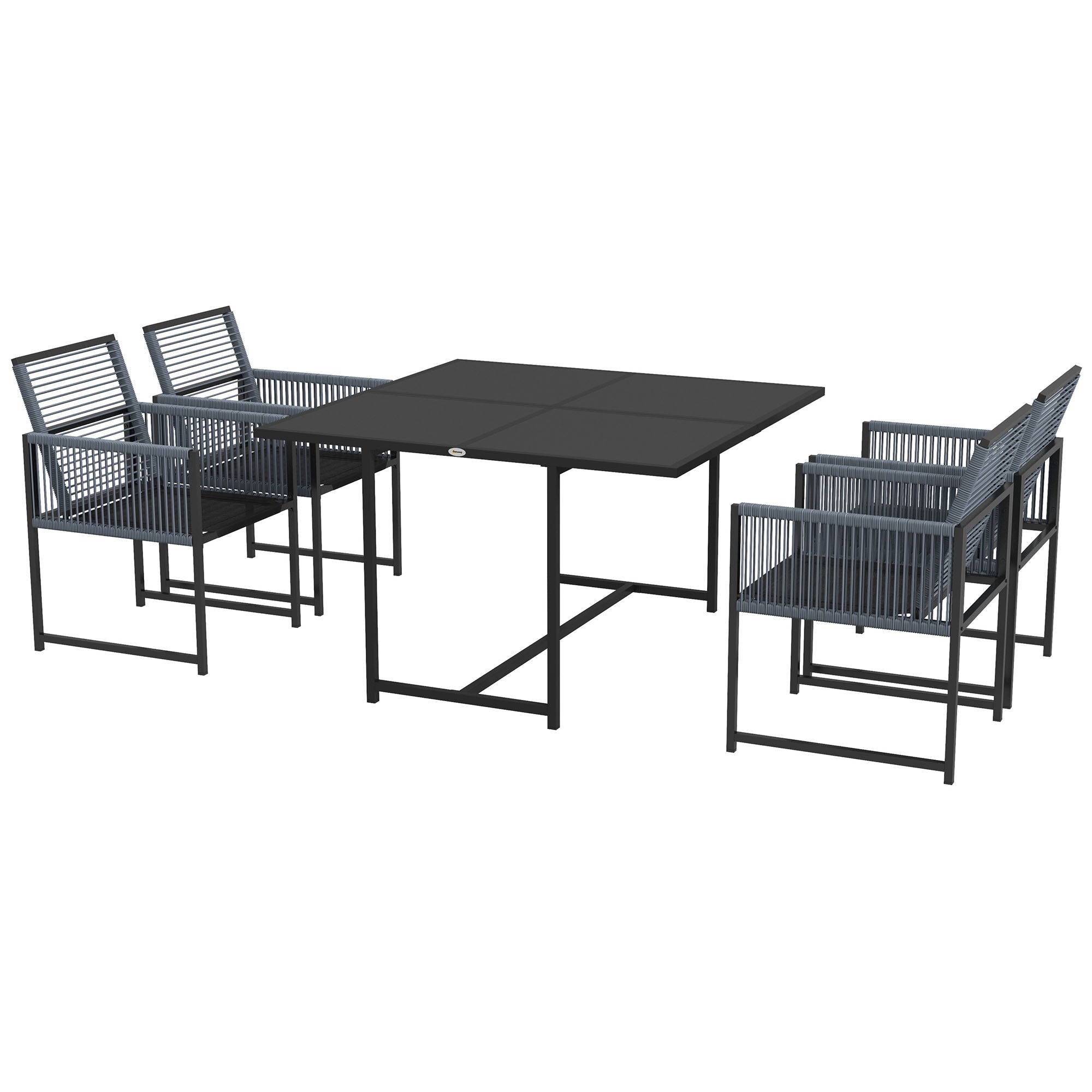 Five-Piece Dining Set with Folding Back Chairs, Metal Dark Grey