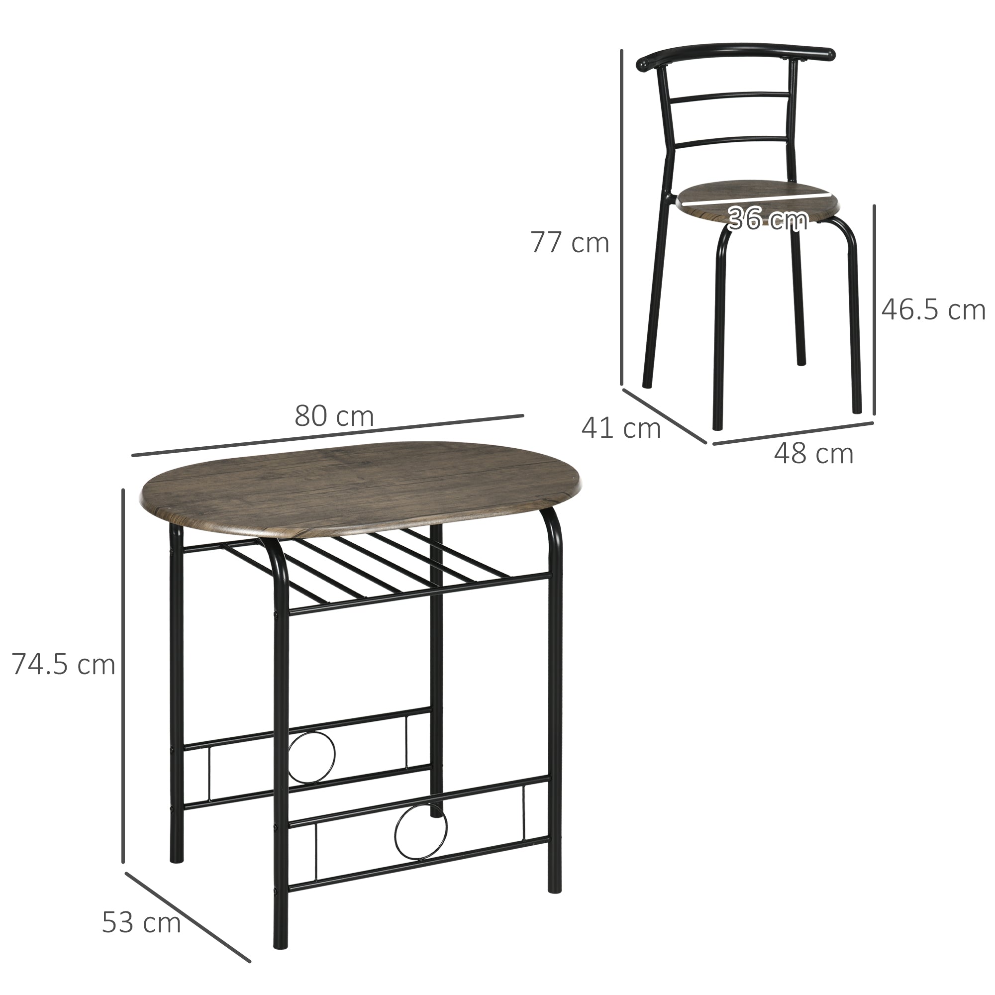 Bistro Set Dining Table and 2 Chairs 80cm Black