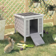 Wooden Rabbit Hutch Outdoor, Small Animal House, Grey