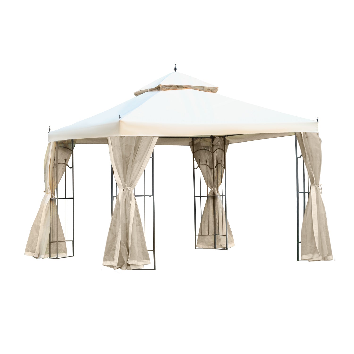 Garden Gazebo 3x3m Double Top Outdoor Canopy with Netting - Cream White