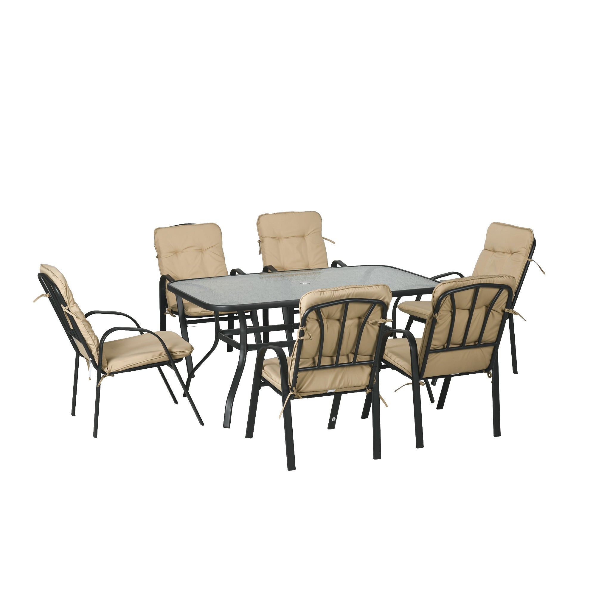 Seven-Piece Garden Dining Set with Cushions, Beige