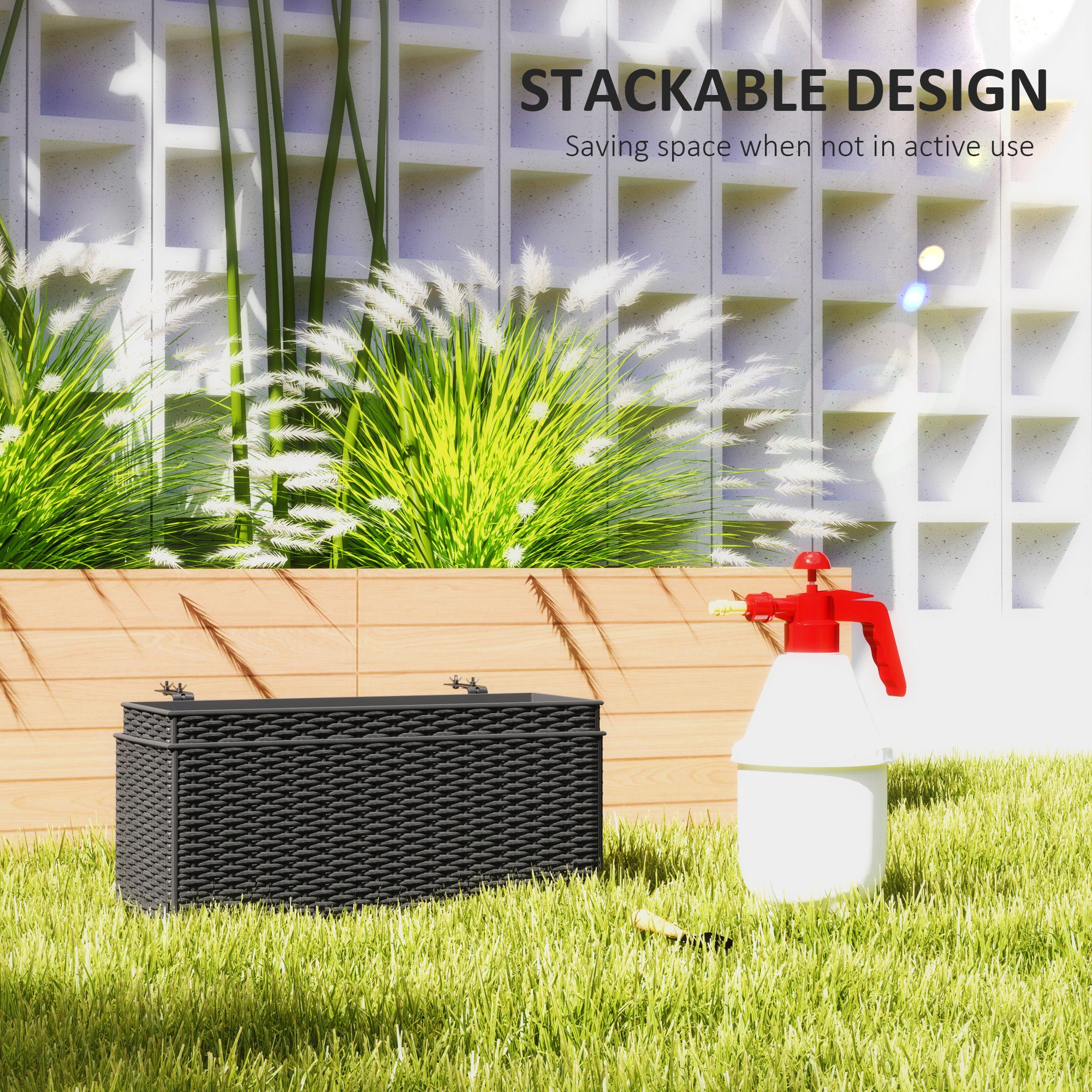 Set of Two Planters with Rattan-Effect Finish - Black