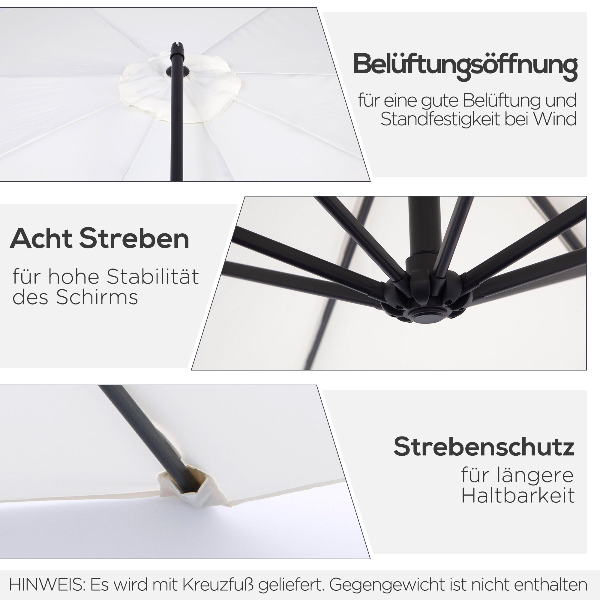 Cantilever Parasol, Round, 300 cm, Cream Polyester