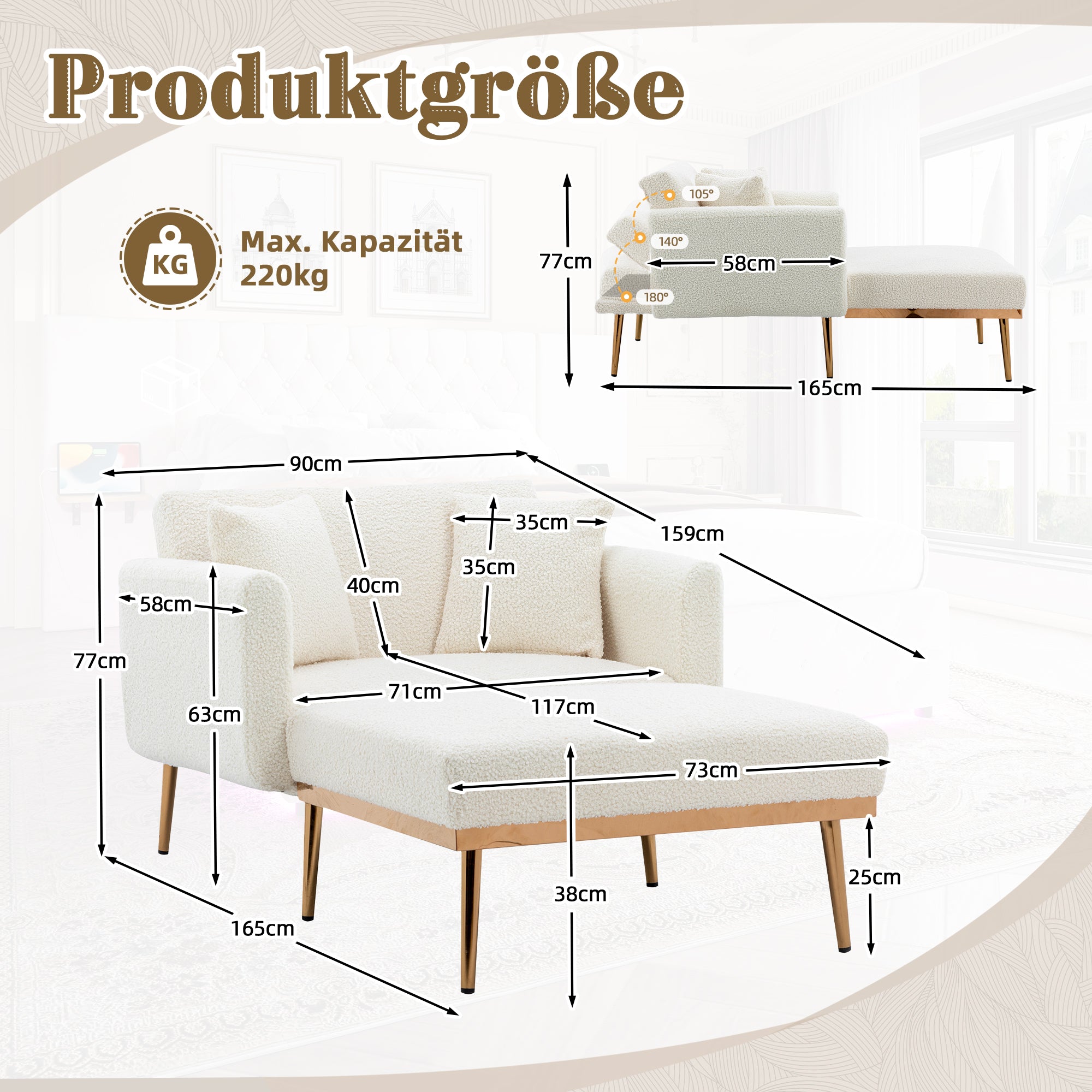 Armchair, Modern Adjustable Recliner Folding Sofa