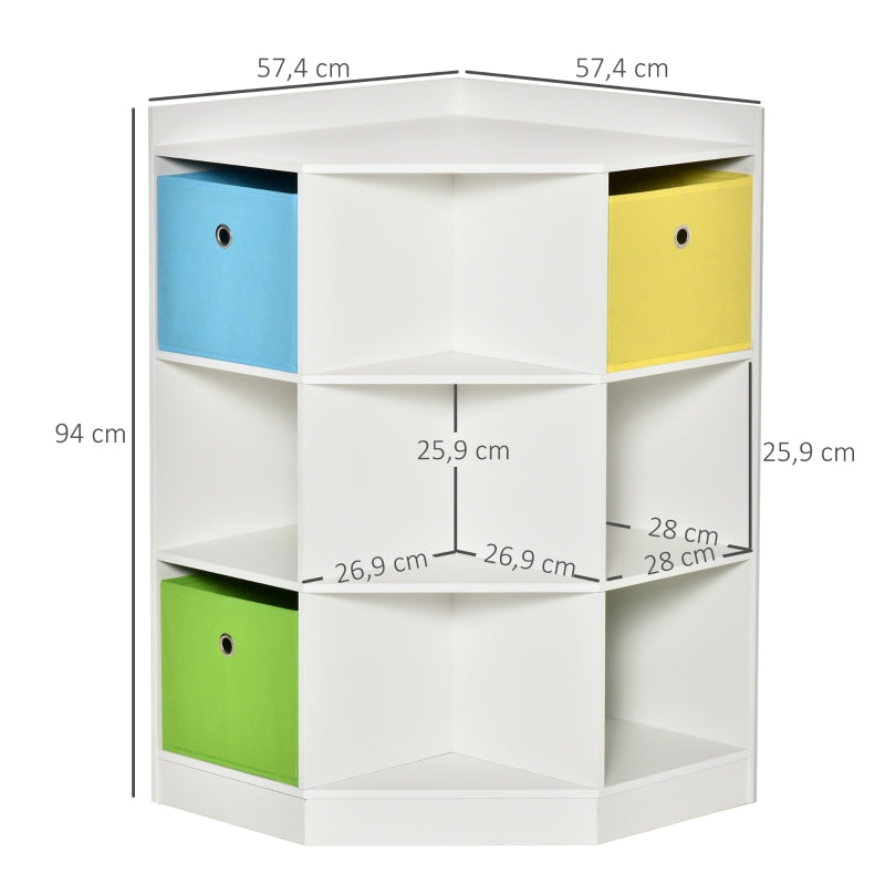 Children's Corner Shelf 3 Storage Boxes Toy Storage White