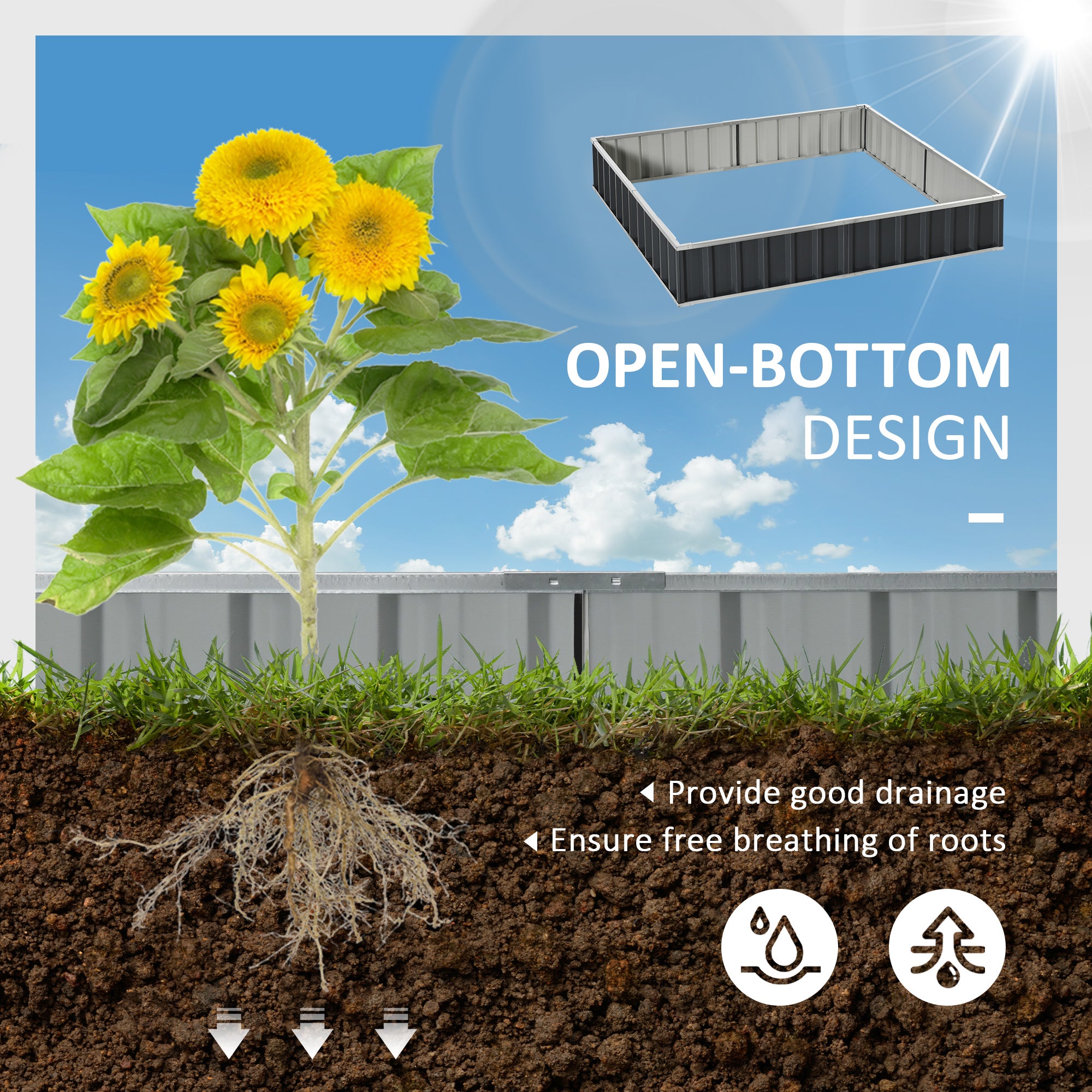 Metal Raised Garden Bed, 645L DIY Large Steel Planter Box for Vegetables, Herbs, Flowers