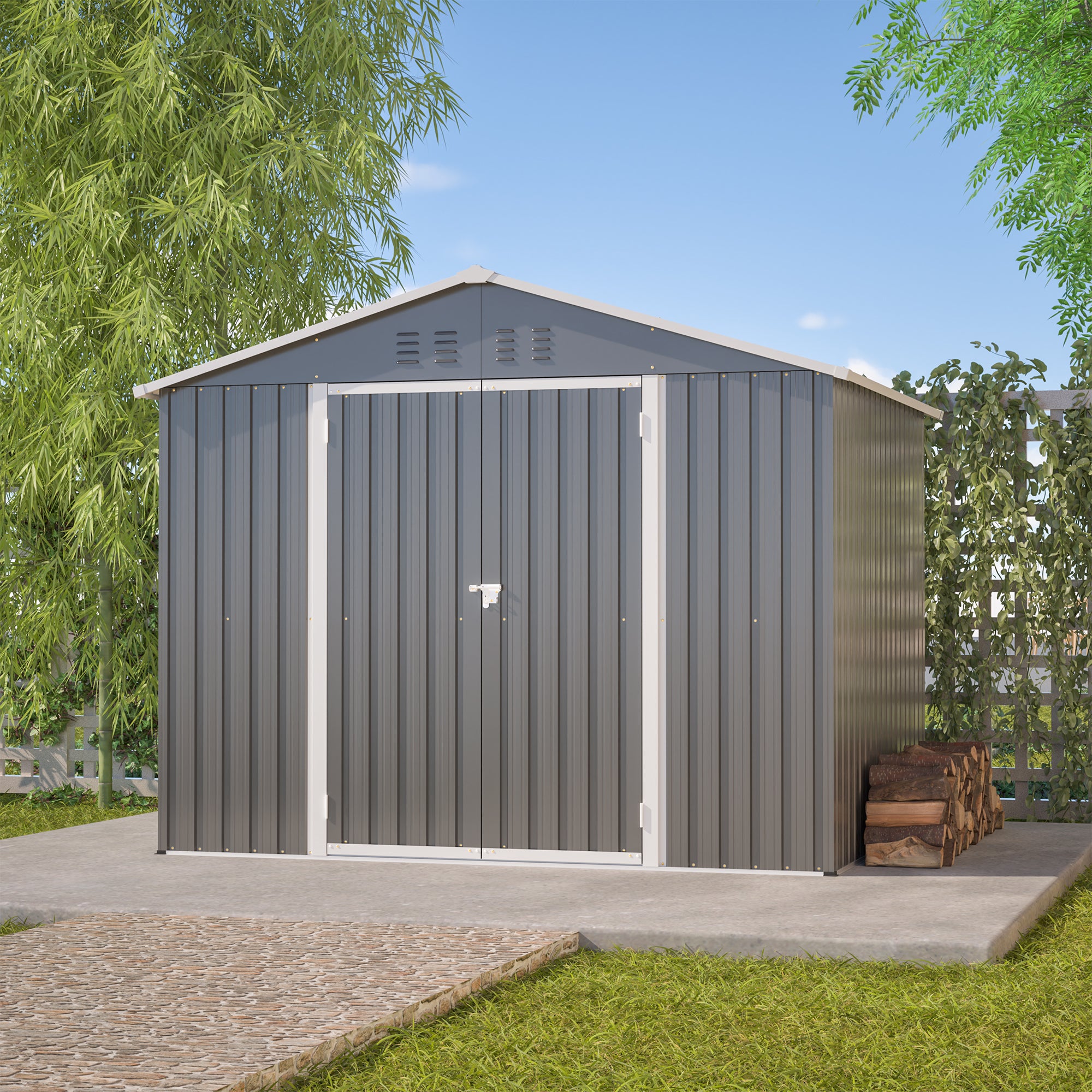 Metal Tool Shed, 8x6FT Folding Door, Anthracite Grey
