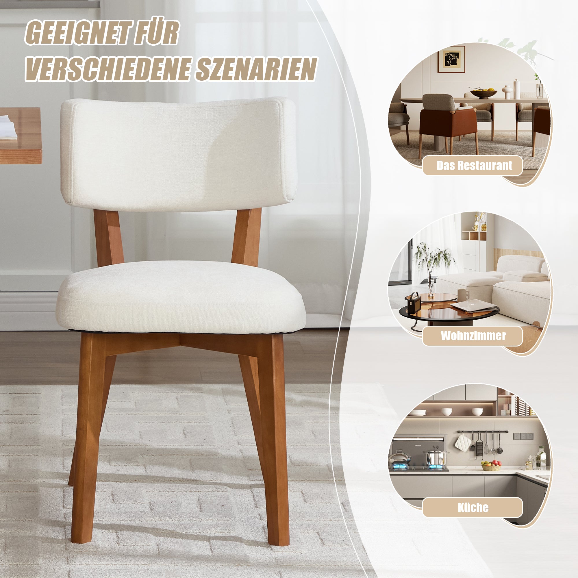 Dining Chair Set of 2, Modern Mid-Century Style Solid Wood Legs, Fabric Upholstered