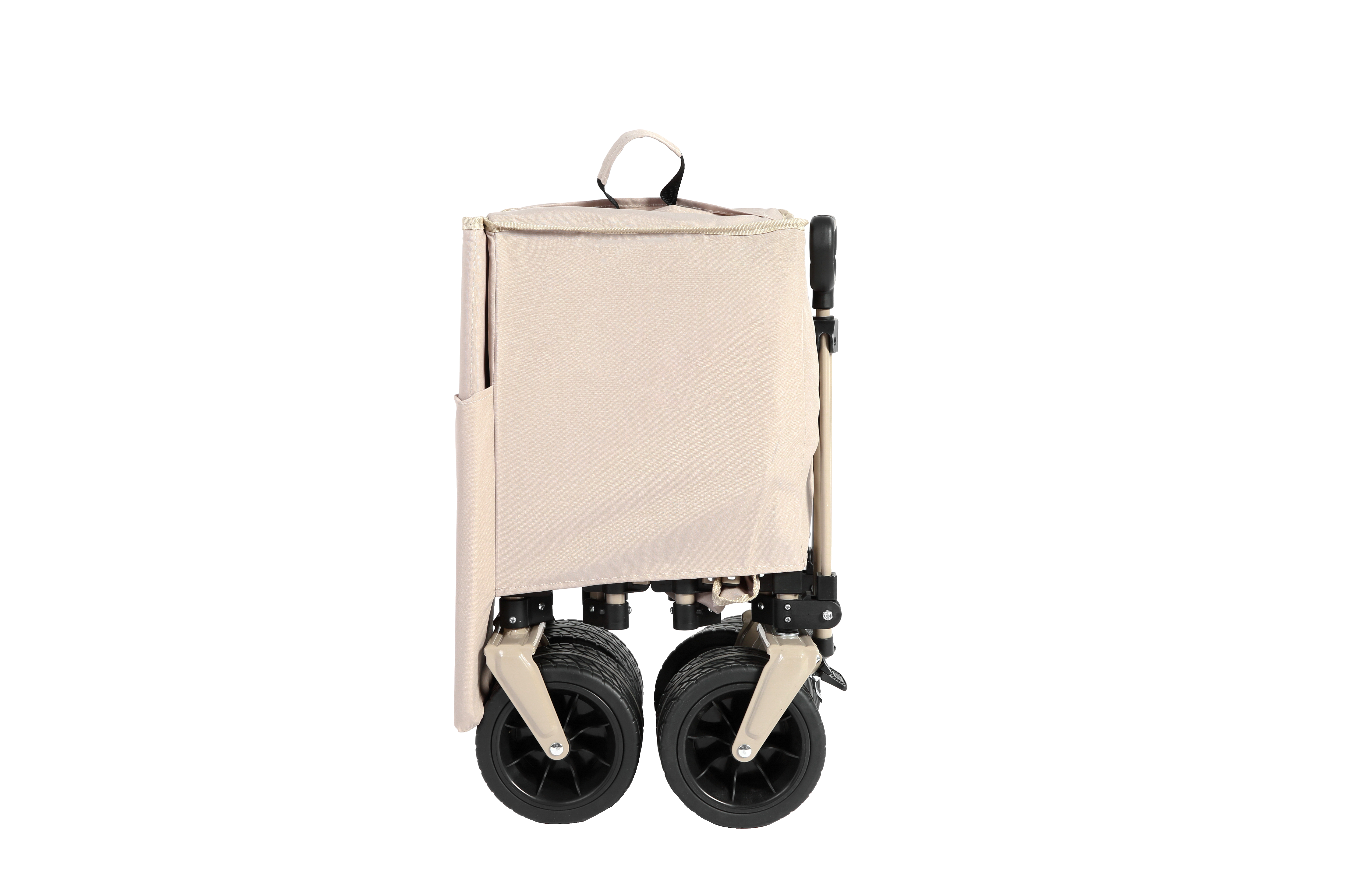 Foldable Extended Wagon, 220lbs Capacity, 300L Utility Cart, All-Terrain Wheels, Drink Holders, Beige