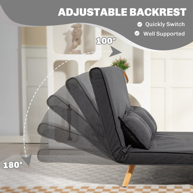 Two-Seater Sofa Bed, Adjustable Recliner, Linen-Look Charcoal Grey